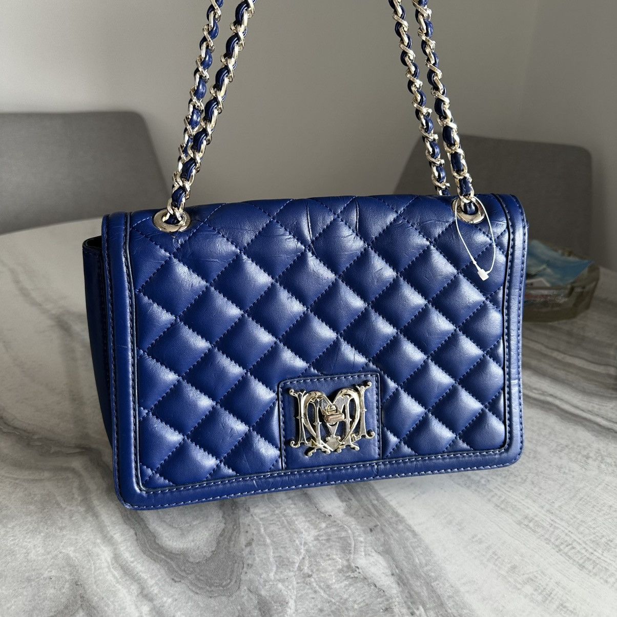 Love Moschino Love Moschino Patent Quilted Blue Faux Leather Shoulder Bag Size ONE SIZE - 1 Thumbnail