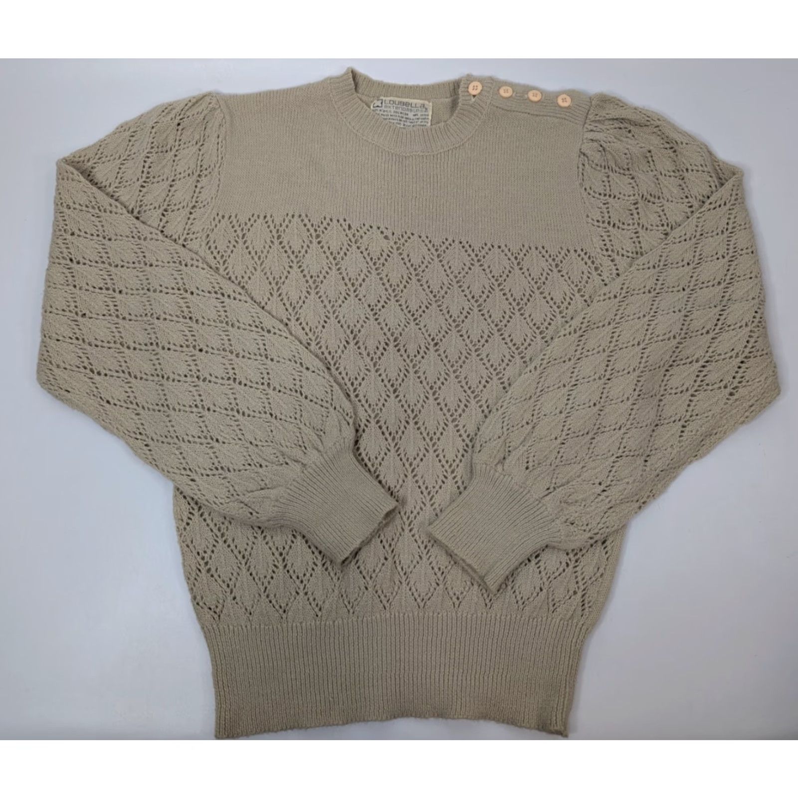 Vintage VINTAGE Loubella Extendables Knit Sweater Womens Medium Pullover Sholder Buttons Pink Cable-Knit Square Neck All Seasons Glitter Size M / US 6-8 / IT 42-44 - 2 Thumbnail