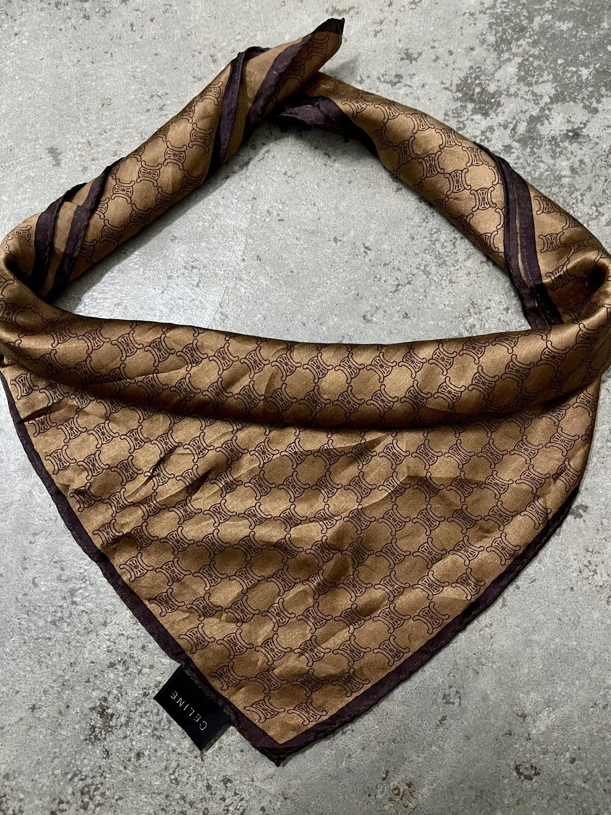 image of Celine Monogram Silk Handkerchief in Bleu, Men's
