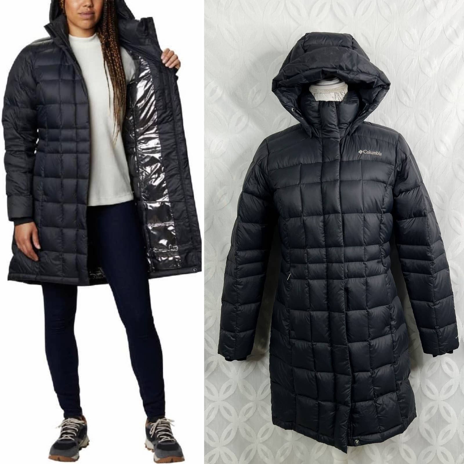 image of Columbia Hexbreaker Down Coat Omni-Heat Black Full Zip Hood, Women's (Size Small)