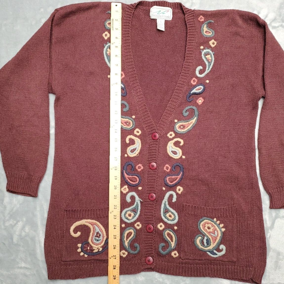Vintage VINTAGE Cardigan Sweater Women M Purple Embroidered Paisley Boho 90s Y2K Cinched Buttoned Made in Hong Kong Size M / US 6-8 / IT 42-44 - 6 Thumbnail