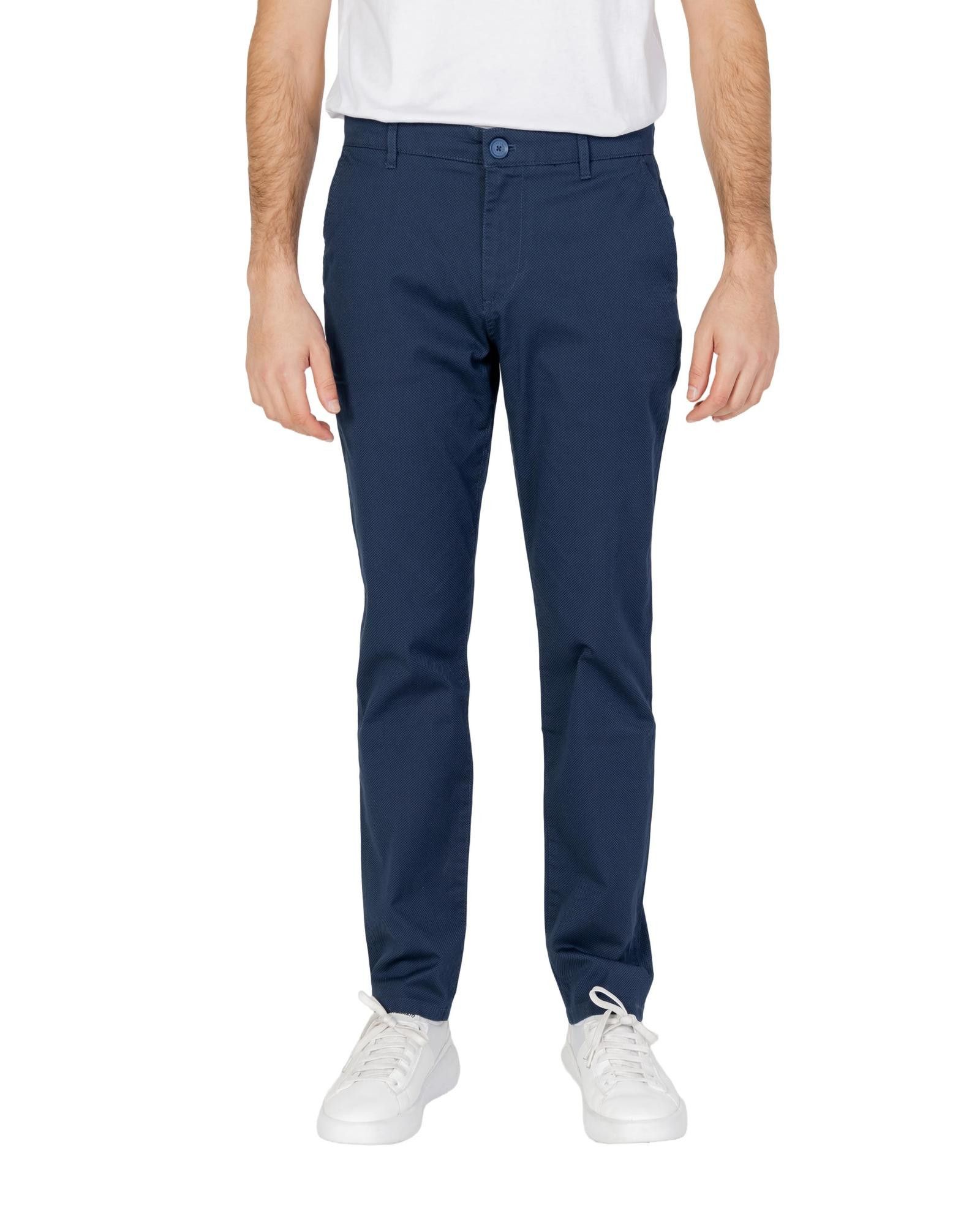 image of Armani Exchange Plain Trousers With Zip And Button Fastening in Blue, Men's (Size 40)