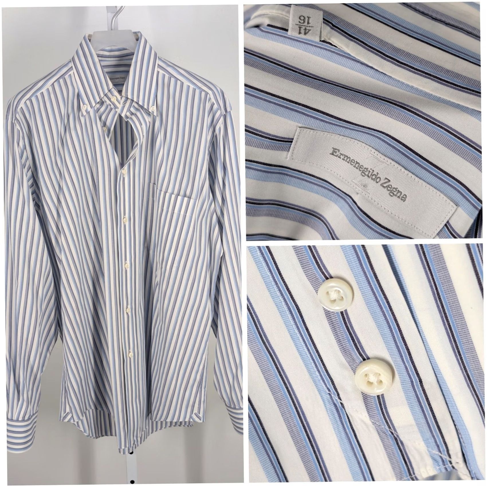 Ermenegildo Zegna Ermenegildo Zegna Dress Shirt Striped Blue White 100% Cotton Italy Made 16 41 Mens Formal Button Down Collar Tailored Fit Vintage Archival Luxury Size 42R - 2 Thumbnail