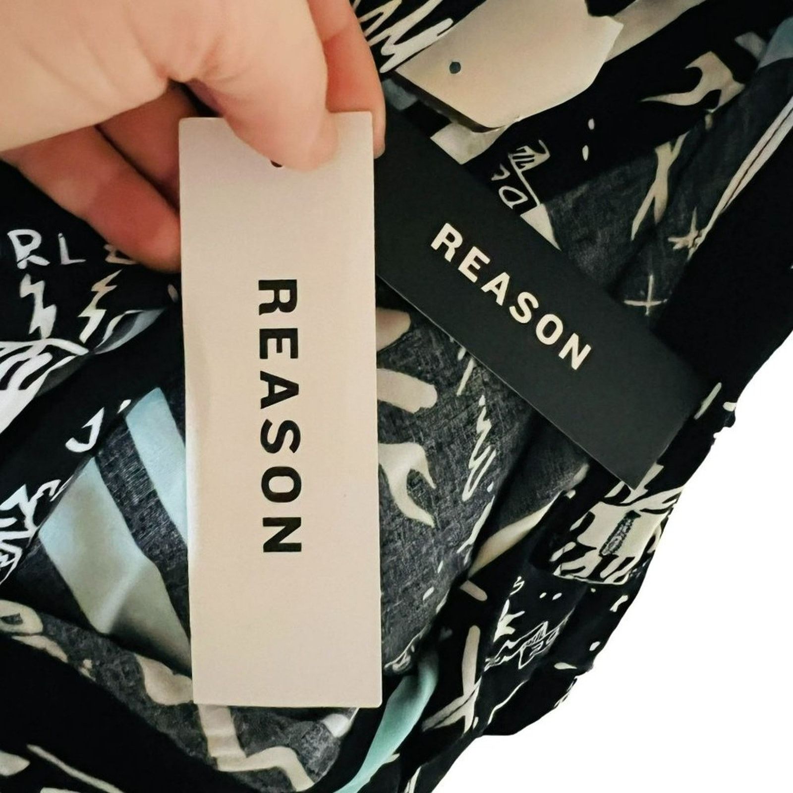 Reason Reasons Black Turquoise Blurry Button Front Shirt 90s Print Size 3XL / US 20-22 - 5 Thumbnail