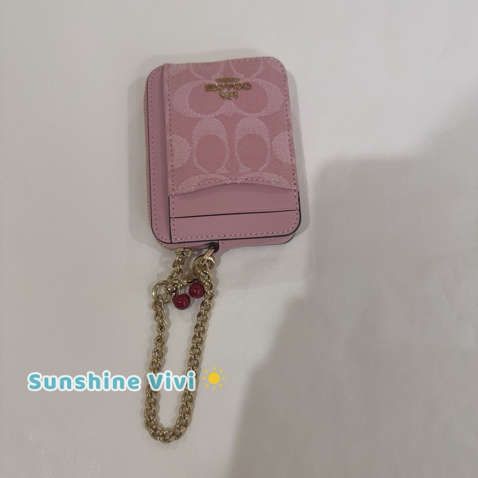 Coach NWT Coach Zip Card Case Charm CFA35 denim/Gold/Light Pink Size ONE SIZE - 4 Thumbnail