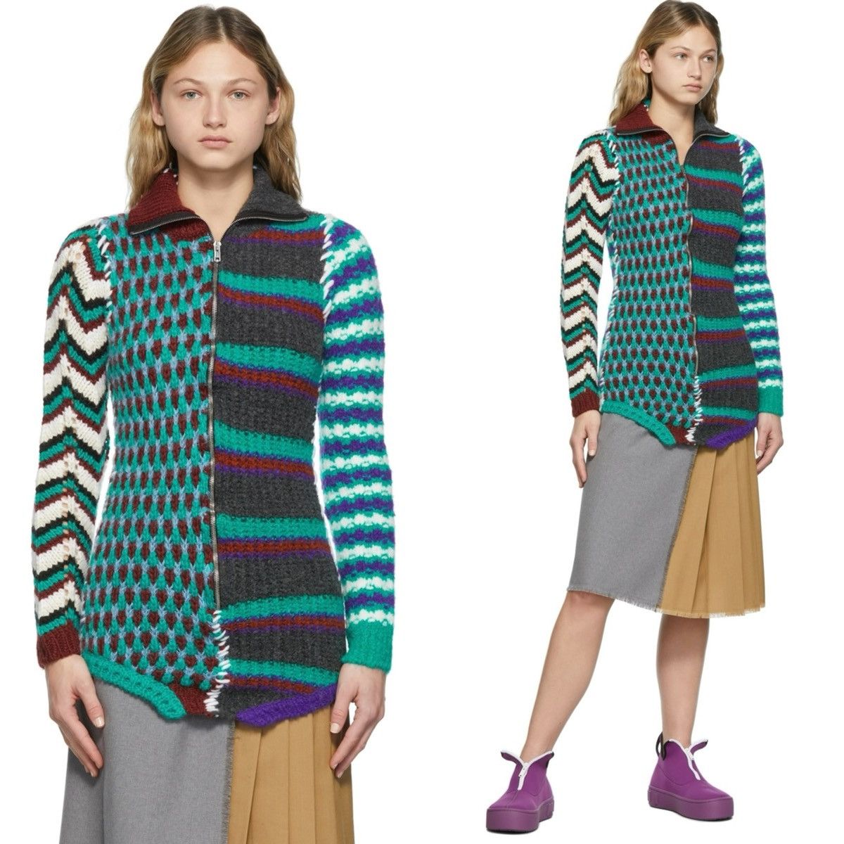 Marni MARNI Multicolor Patchwork Asymetrical Zip-Up Size XS / US 0-2 / IT 36-38 - 7 Thumbnail