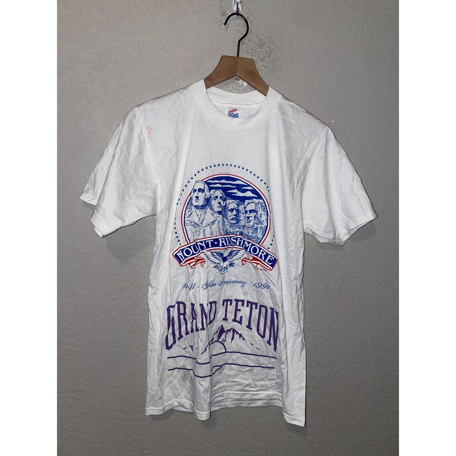 Jerzees 90s Test print Mount Rushmore Grand Teton Highlands Shirt M Size US M / EU 48-50 / 2 - 1 Thumbnail