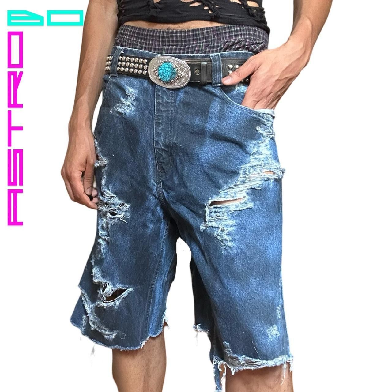 South Pole Black & Blue Distressed Denim Shorts - 36