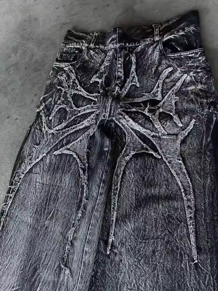 Japanese Brand Thorn Distressed Butterfly Baggy Denim Jeans Size US 31 - 7 Thumbnail
