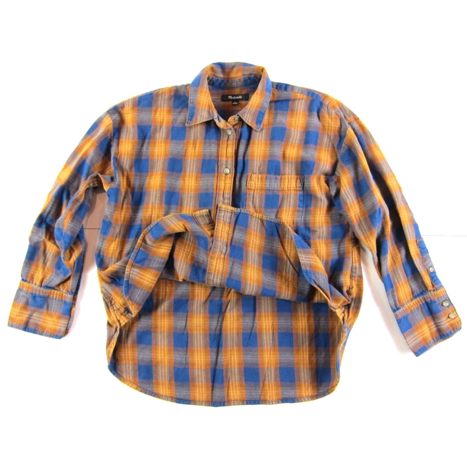 Madewell Madewell 100% Cotton Flannel Blue Orange Button Up Long Collared Sleeve Shirt S Size S / US 4 / IT 40 - 5 Thumbnail