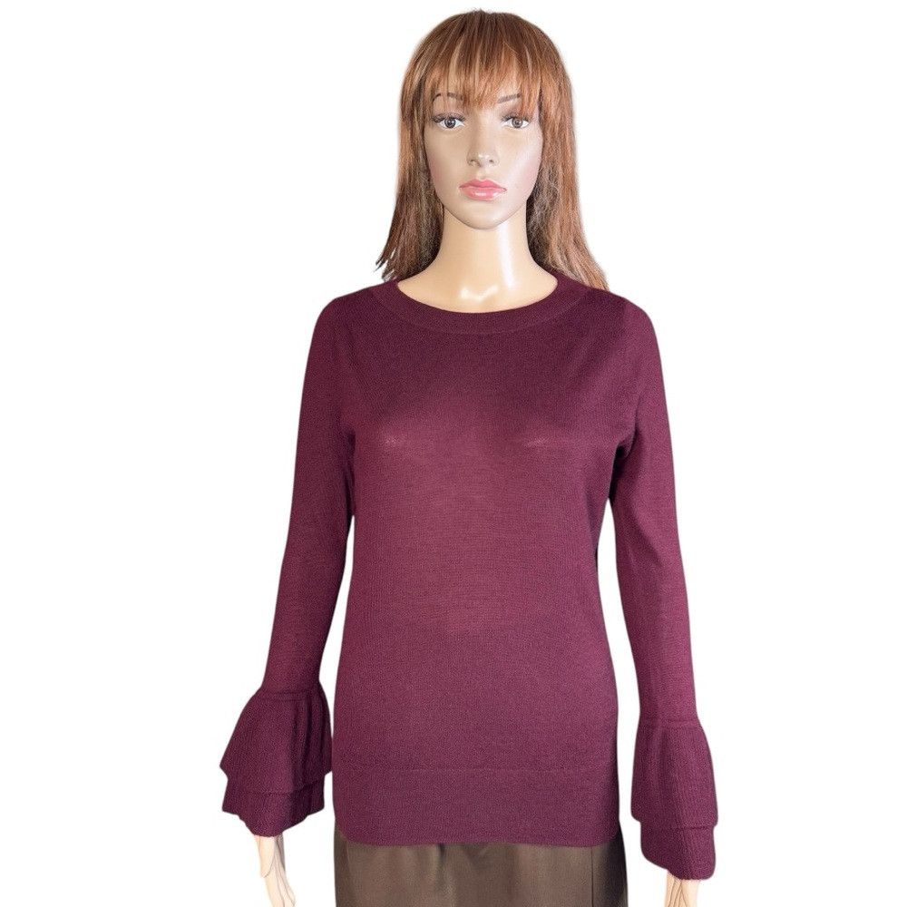 J.Crew J.Crew Cashmere Boatneck Ruffle-Sleeve Burgundy Sweater Siz Size S / US 4 / IT 40 - 2 Thumbnail