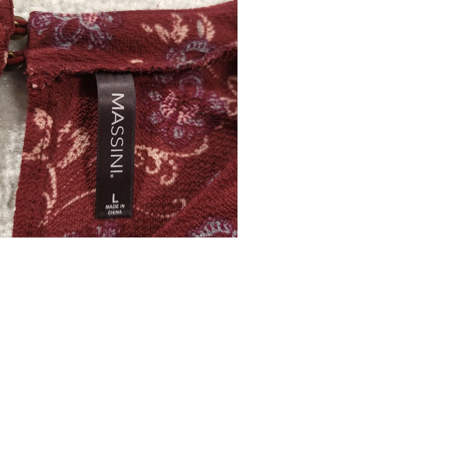 Bell Massini Womens Blouse Top Large Bell Sleeve Ruffle Floral Maroon Red L Regular Size L / US 10 / IT 46 - 9 Thumbnail