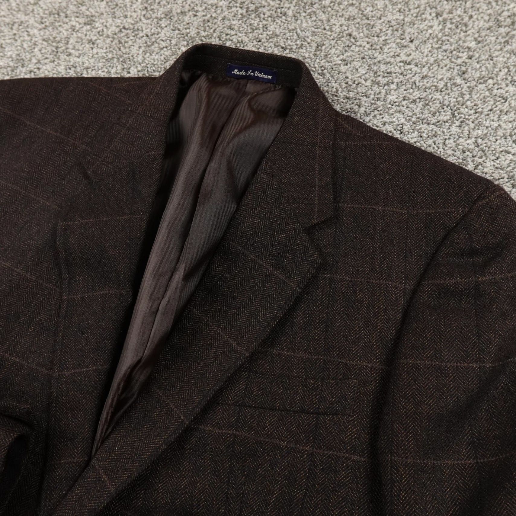Vintage VINTAGE Alan Flusser Blazer Sport Coat Brown Herringbone Wool Cashmere 44 Regular Mens Jacket Size 44R - 2 Thumbnail