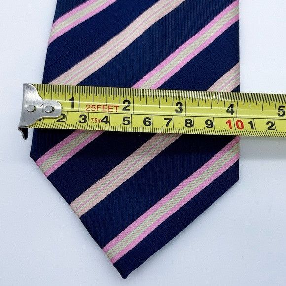 Ermenegildo Zegna Ermenegildo Zegna Navy Tie with Pink and Cream Stripes Size ONE SIZE - 10 Thumbnail