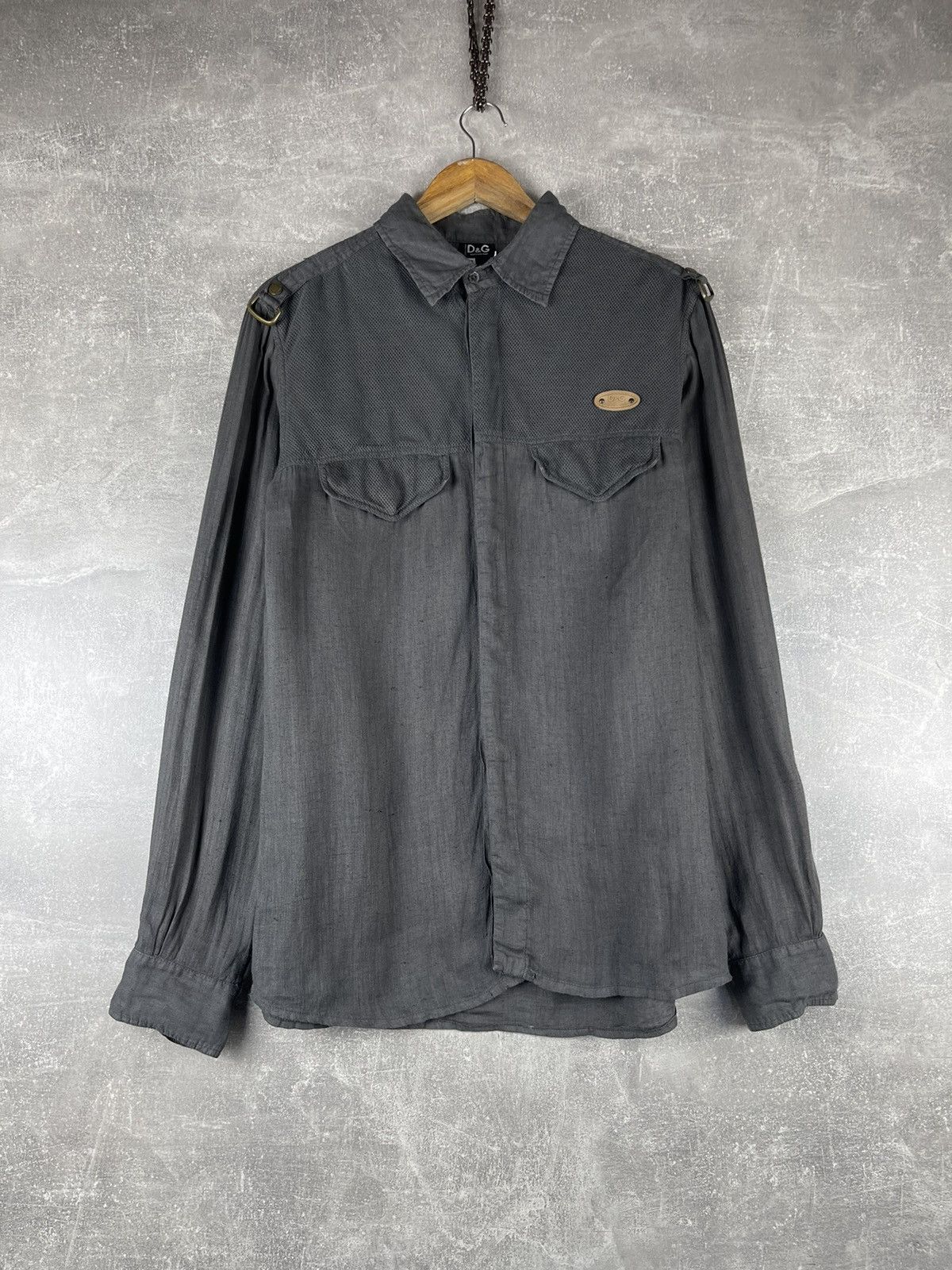 Dolce & Gabbana Dolce & Gabbana D&G Archives 00s Linen Shirt Gray Military Size US S / EU 44-46 / 1 - 1 Thumbnail