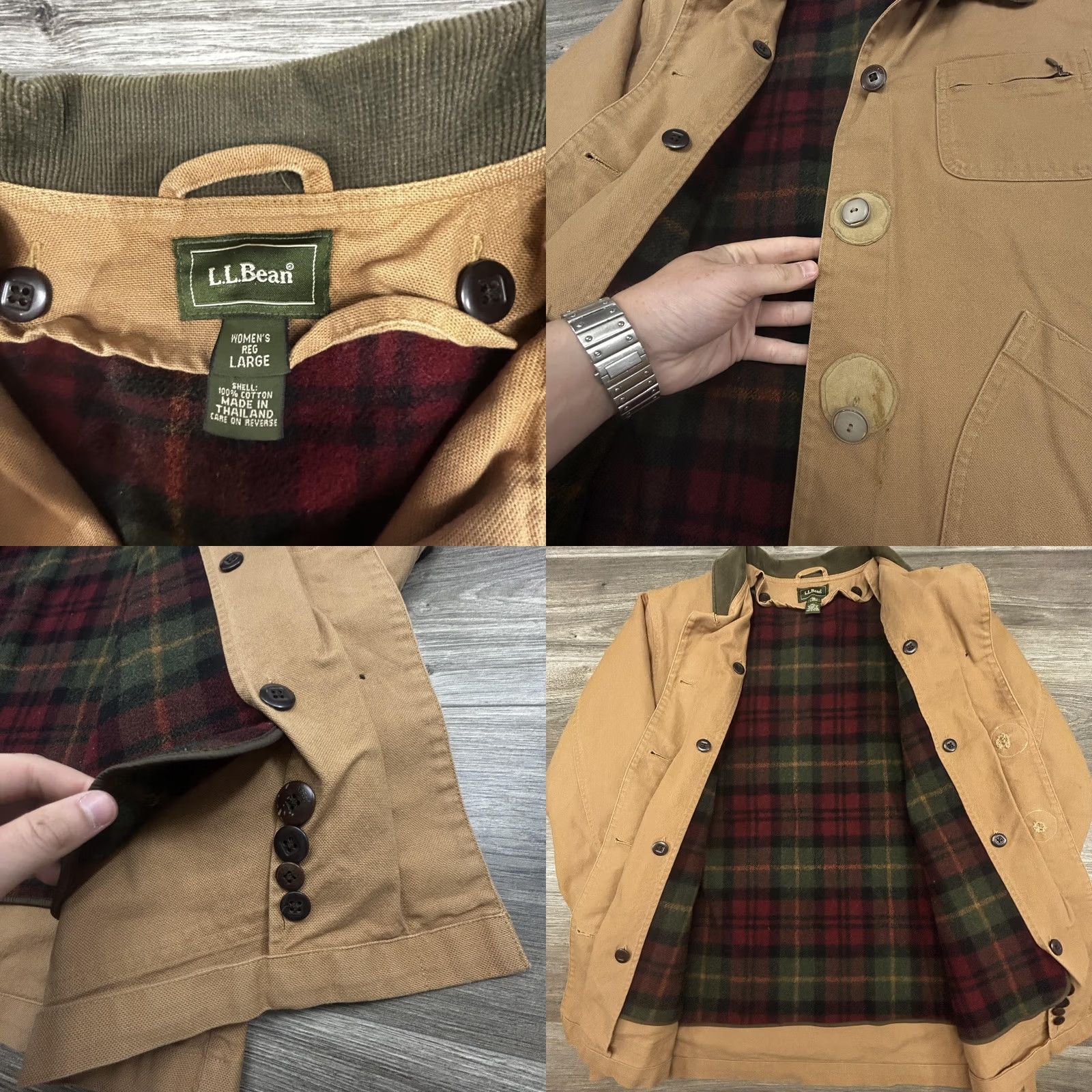 Vintage VINTAGE LL Bean Coat Womens Large Brown Canvas Barn Jacket Plaid Wool Lined Workwear 90s Size L / US 10 / IT 46 - 8 Thumbnail