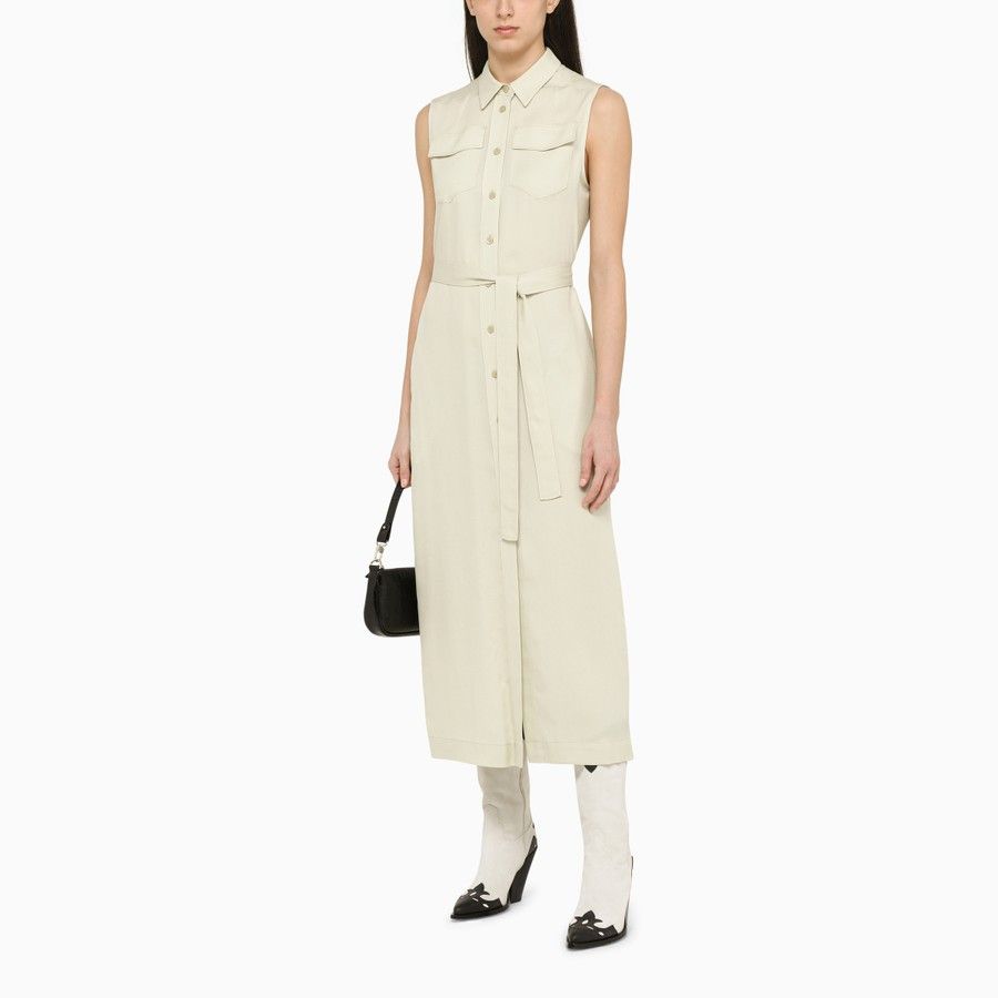 Calvin Klein o1d2blof0824 Midi Chemisier Dress in Ivory Size XS / US 0-2 / IT 36-38 - 2 Thumbnail