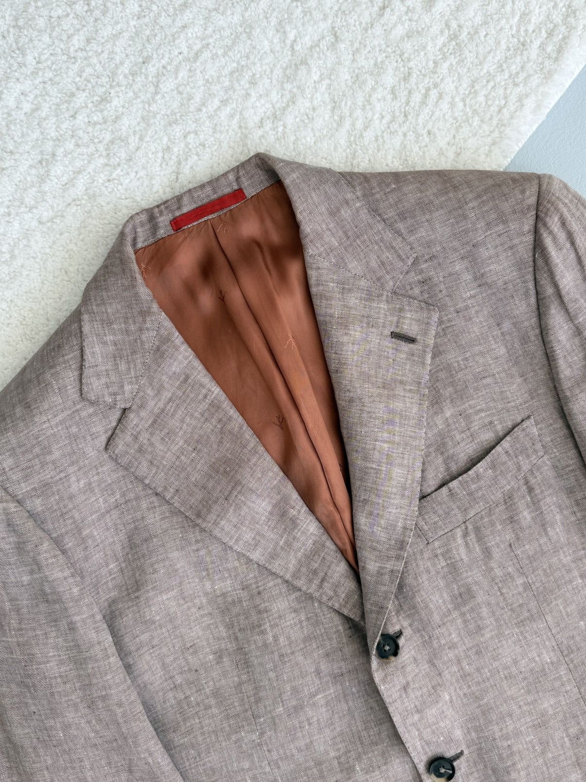 Isaia Isaia Napoli Beige Linen Blazer 3-Button Tailored Jacket Size 42R - 5 Thumbnail