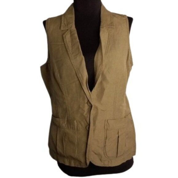 J. Jill J. Jill S SP Womens Petite Silk Linen Blazer Vest Green Size S / US 4 / IT 40 - 1 Thumbnail