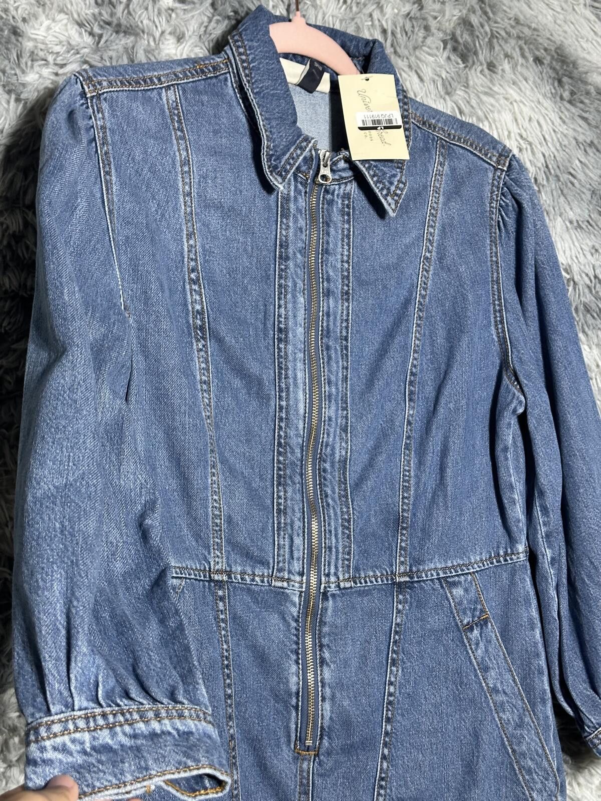 Unknown London Denim Zip-Up Long Sleeve Dress with Pockets Size S / US 4 / IT 40 - 3 Thumbnail