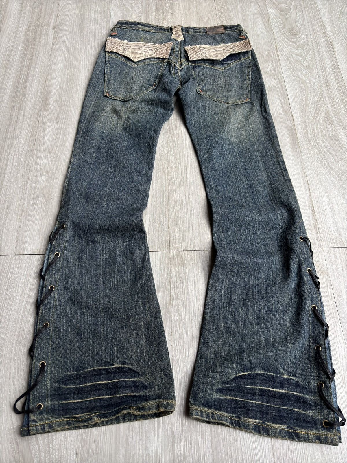 Japanese Brand REEF phyton accent lace up flare jeans Size US 26 / EU 42 - 5 Thumbnail