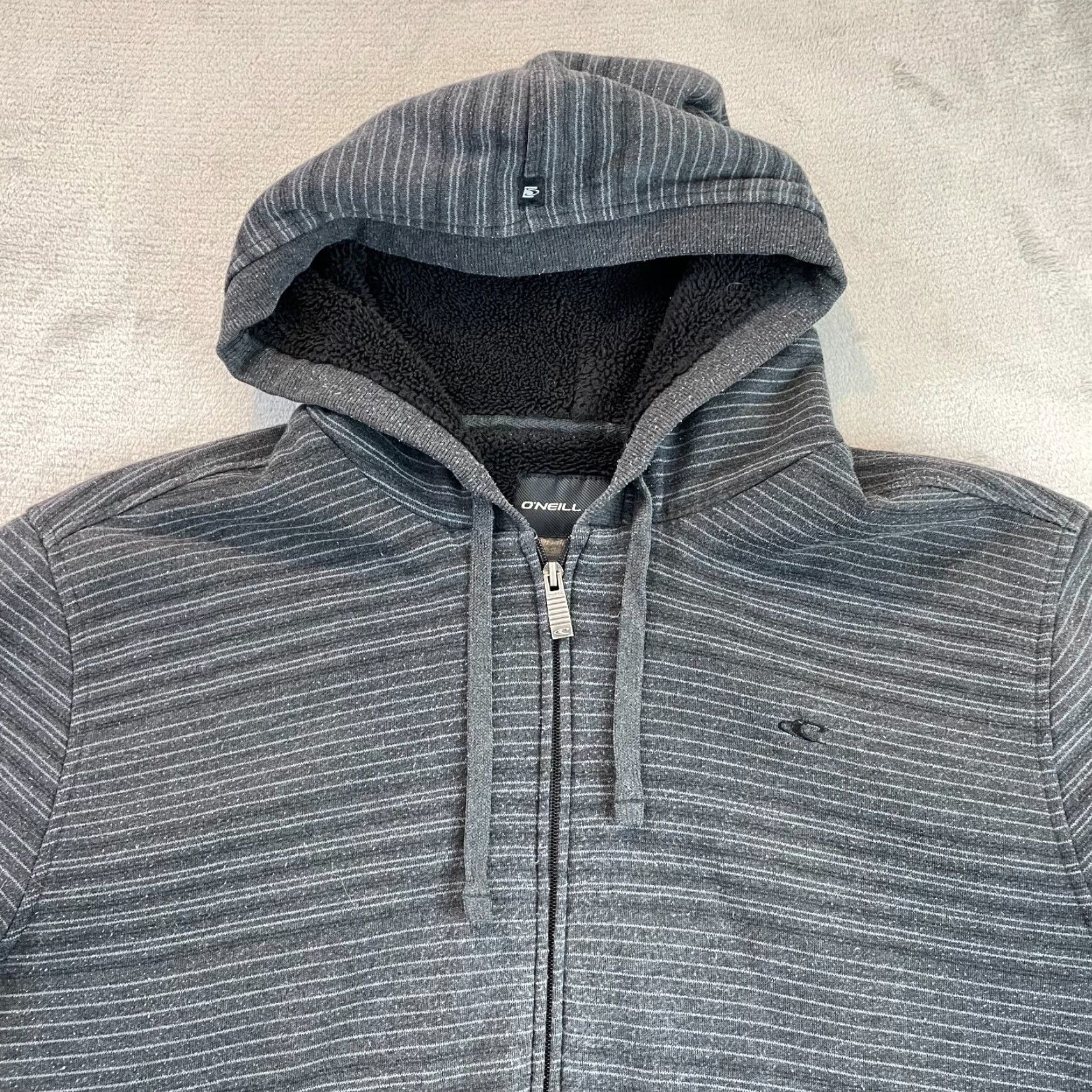 O'Neill VINTAGE O'Neill Hoodie Men XL Gray Full Zip Striped Sherpa Fleece Lined Y2K 90s Grunge Outdoor Logo Size US XL / EU 56 / 4 - 3 Thumbnail