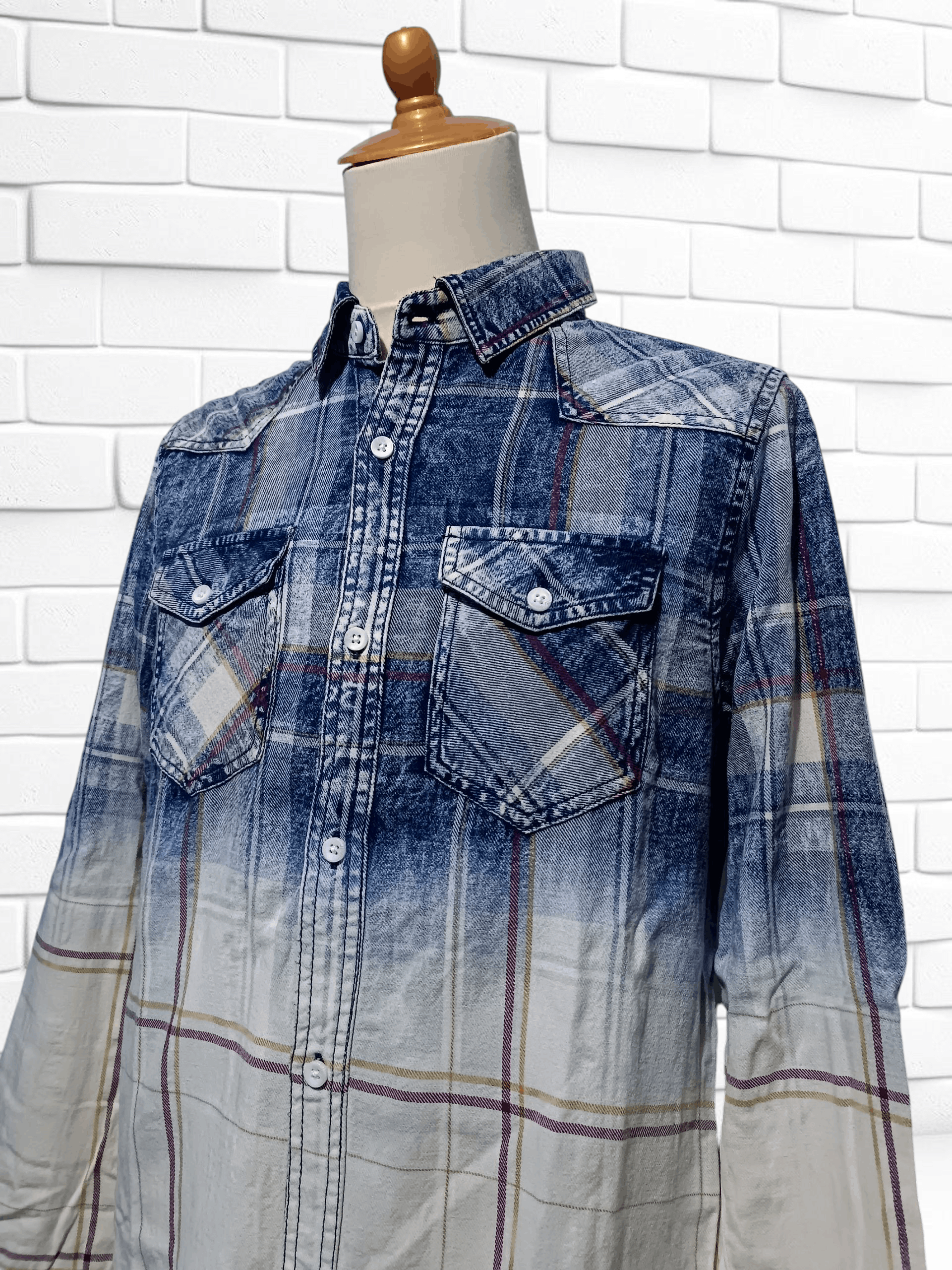 In The Attic In The Attic Indigo Dyed Gradient Check Shirt Size US M / EU 48-50 / 2 - 3 Thumbnail