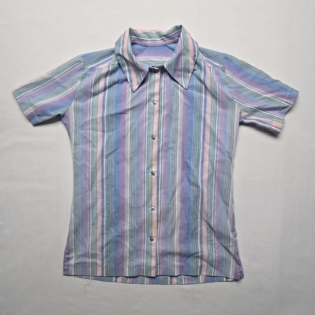 Vintage Vintage Striped Button Up Womens Pastel Blue M Shirt Size M / US 6-8 / IT 42-44 - 1 Thumbnail