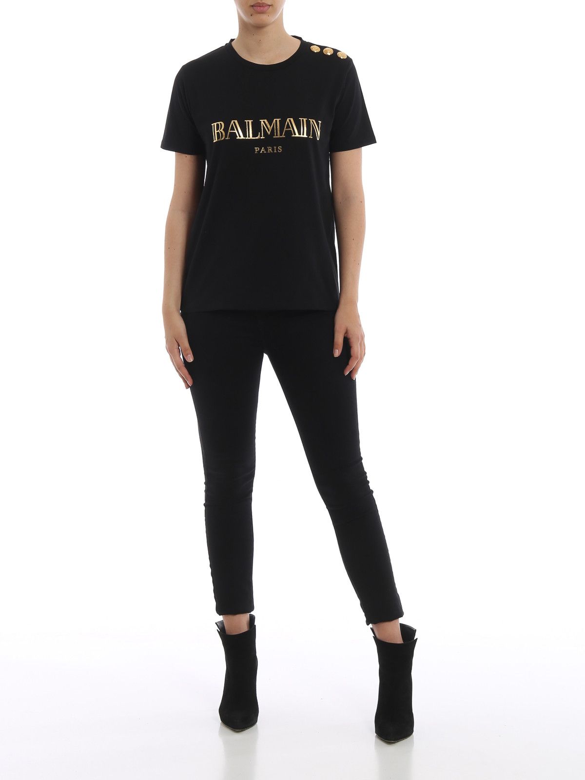 Balmain Black Metallic Gold Logo Lion Buttons T-Shirt Size S / US 4 / IT 40 - 3 Thumbnail