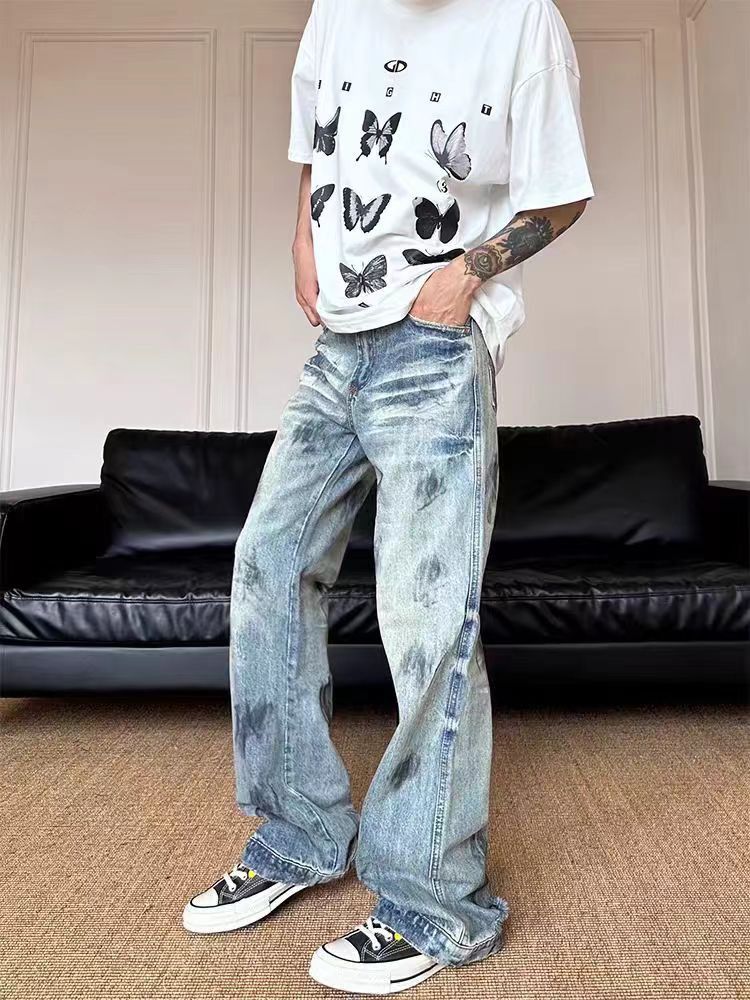 Japanese Brand × Jean Street graffiti-style washed and distressed baggy jeans Size US 34 / EU 50 - 2 Thumbnail