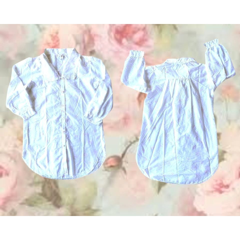 Designer × Vintage VTG Barbizon Nightgown Large Midi Night Shirt White Floral U Size L / US 10 / IT 46 - 6 Thumbnail