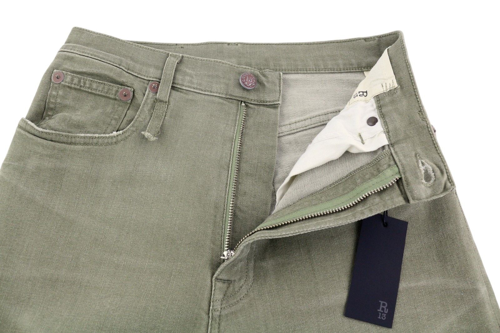 R13 JANE 27 Loose Straight Waist Olive Green Jeans 84499 Size 27" / US 4 / IT 40 - 5 Thumbnail
