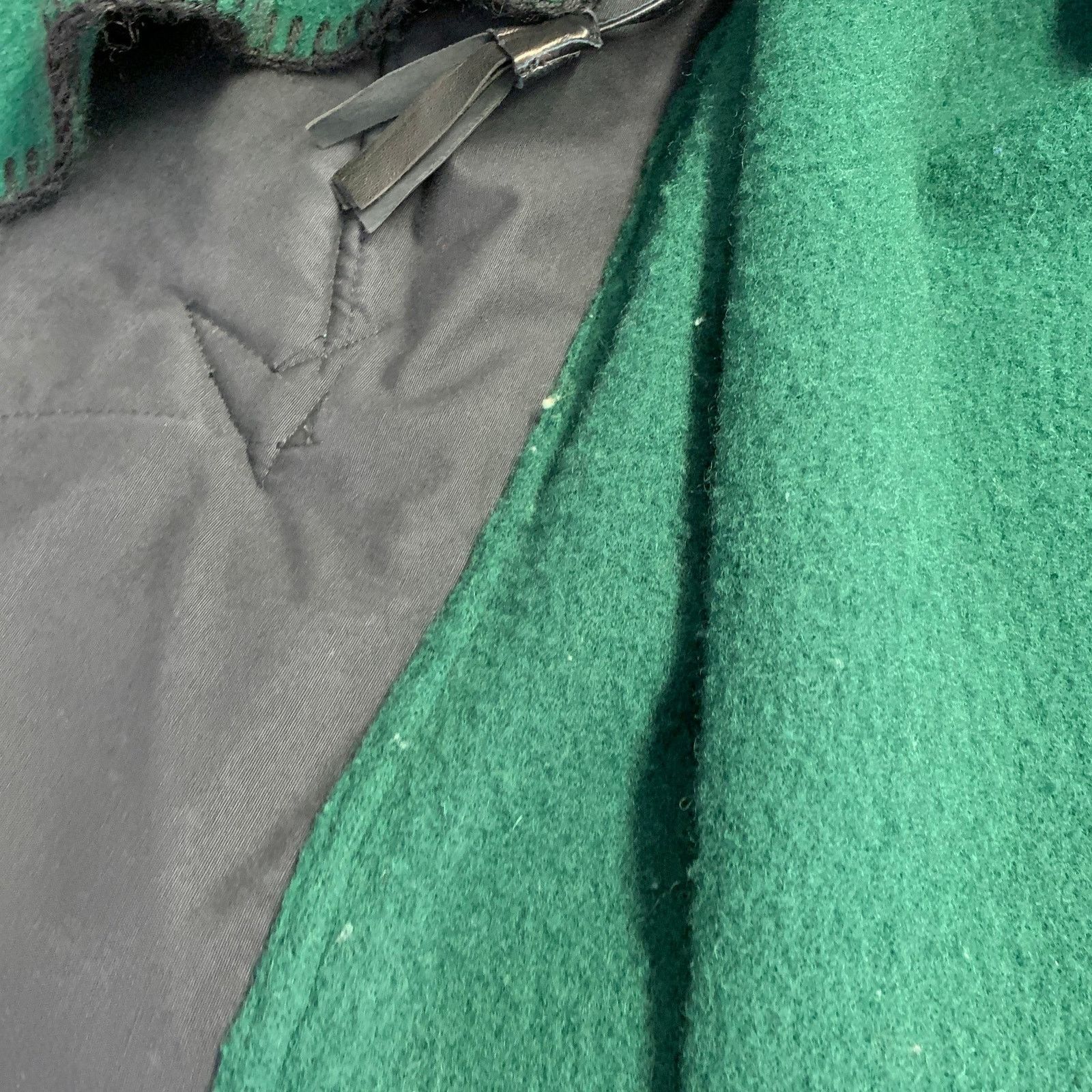 Jean Charles De Castelbajac Size 2 Green Black Wool Leather Fringe Hooded Coat Size XS / US 0-2 / IT 36-38 - 13 Thumbnail