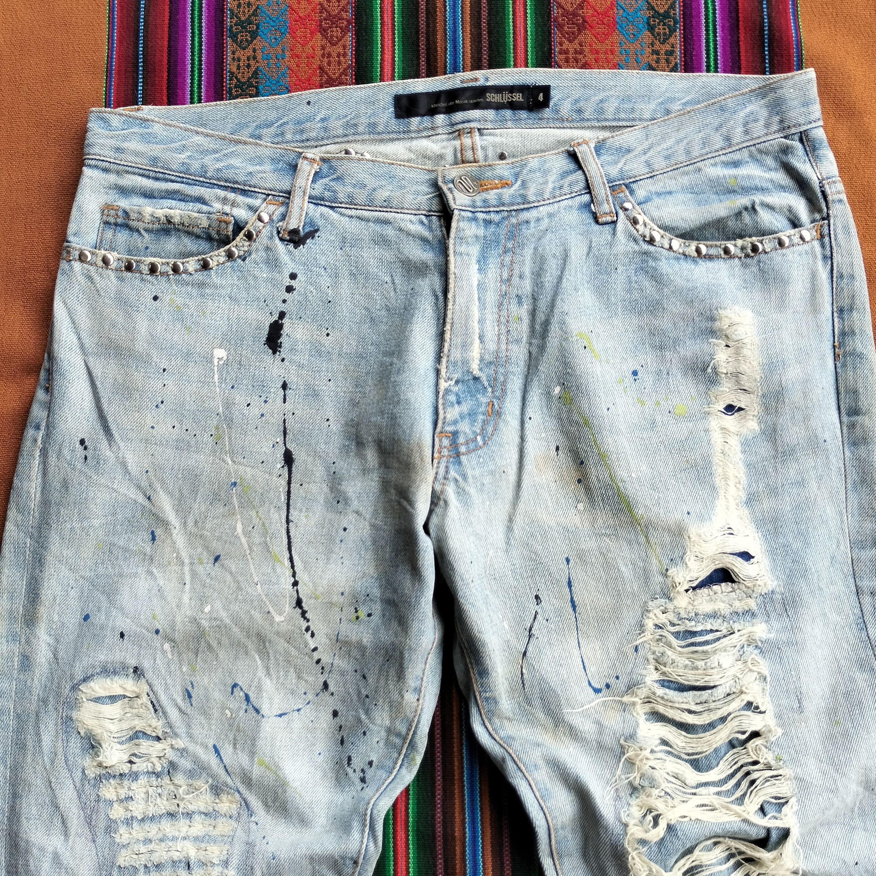 Tornado Mart paint splash snake skin studdet distressed flare denim Size US 35 - 3 Thumbnail