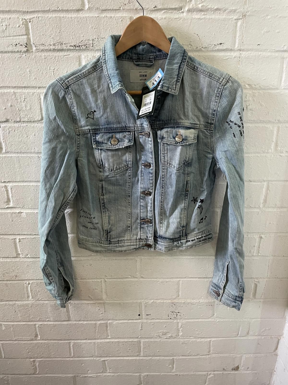 New Look New Look Graffiti Denim Jacket UK 10 EU 38 Size L / US 10 / IT 46 - 1 Thumbnail