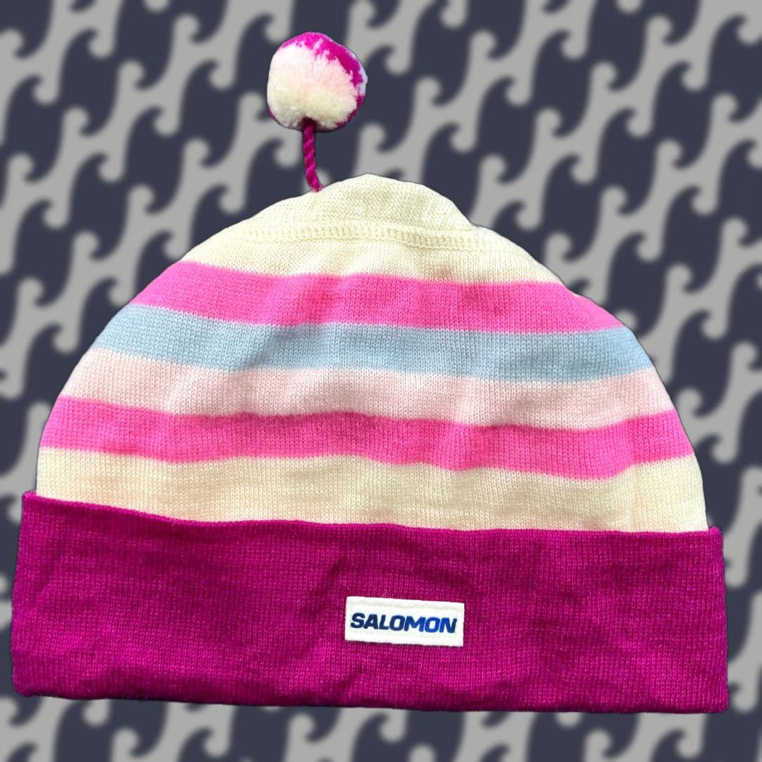 Salomon VINTAGE Salomon Beanie Hat Striped Lined Wool One Size Adult Unisex Sketch 70s 80s Size ONE SIZE - 1 Thumbnail