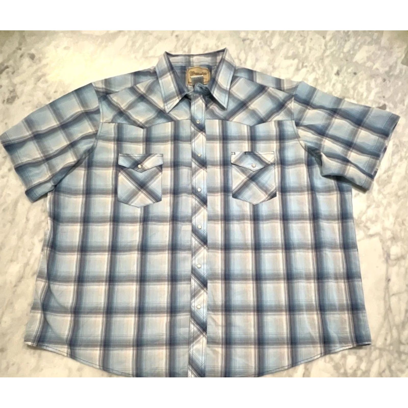 Wrangler Wrangler Western Shirt Men’s 3XL Pearl Snap Short Sleeve Blue Plaid Button-Up Shirt Front Pocket Western Mulberry? Size US XXL / EU 58 / 5 - 2 Thumbnail