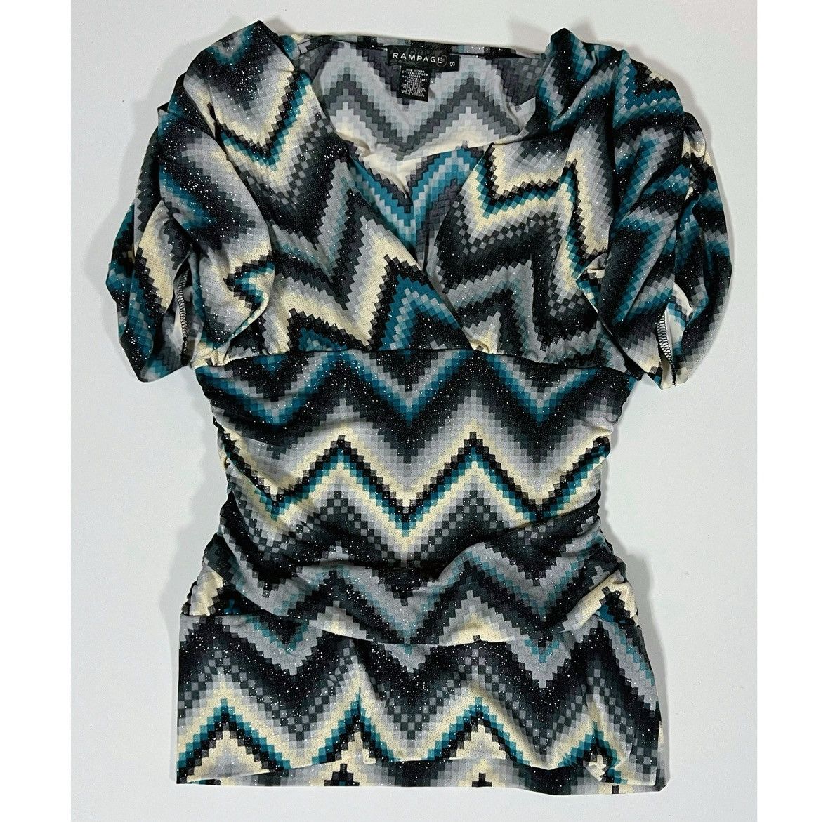 Japanese Brand Rampage Blue Glitter Zig-Zag Y2K Shirt Top Blouse Size S 💙🖤✨ Size S / US 4 / IT 40 - 2 Thumbnail