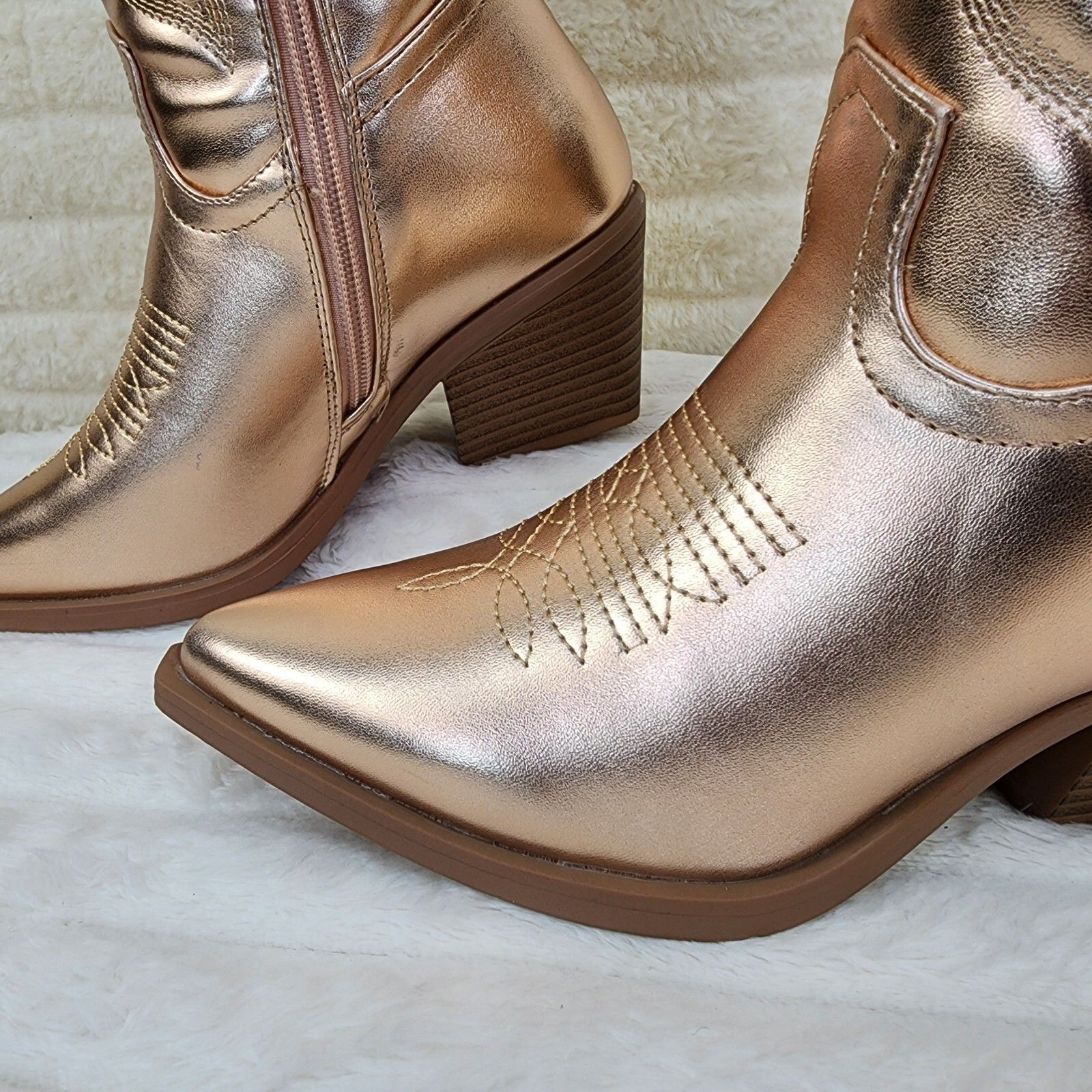 Other Disco Cowgirl Metallic Rose Gold Cowboy Knee Boots Western B Size US 7 / IT 37 - 3 Thumbnail