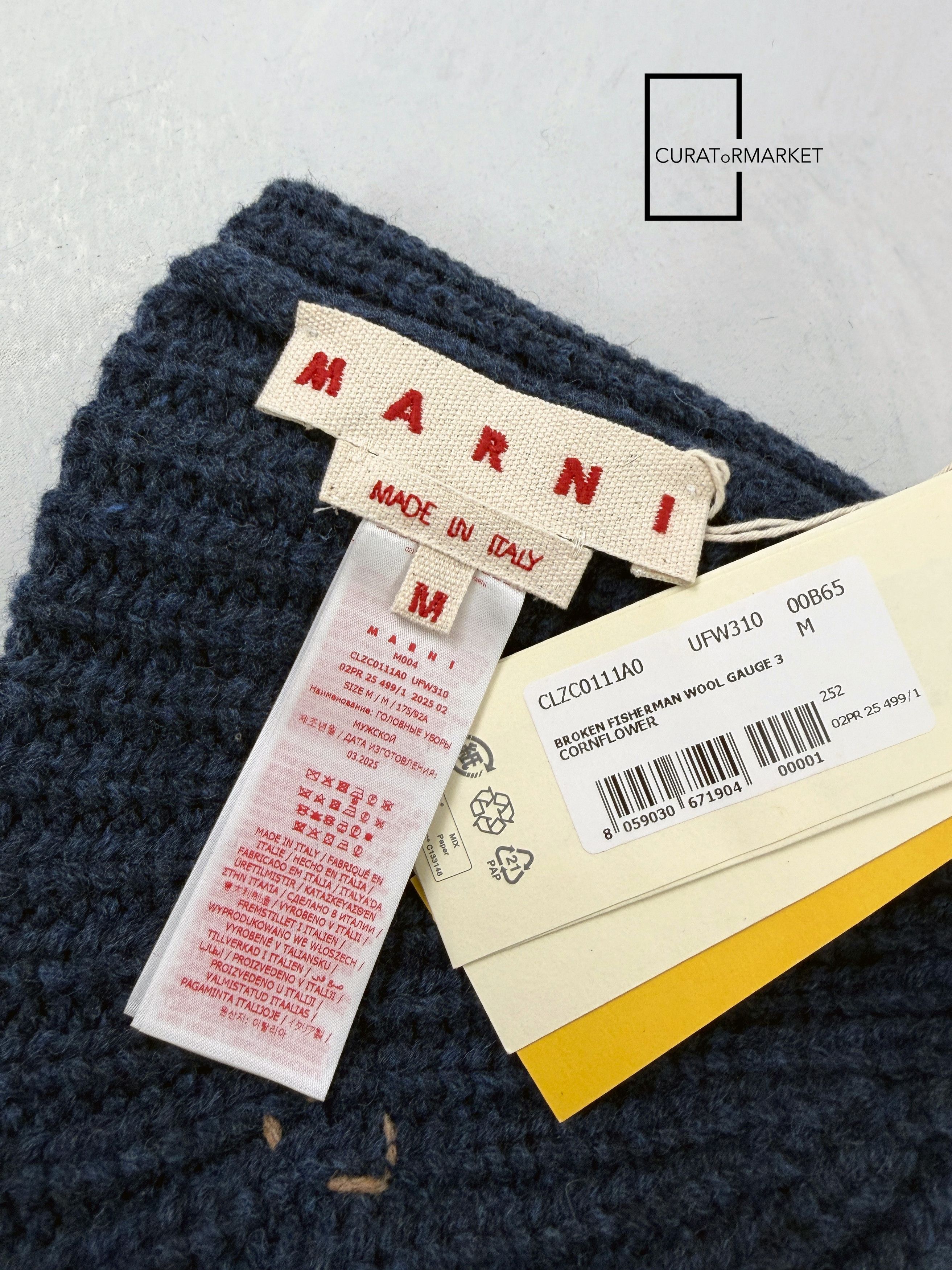 Marni M Distressed Embroidered Fisherman Shetland Wool Beanie FW25 Size ONE SIZE - 4 Thumbnail