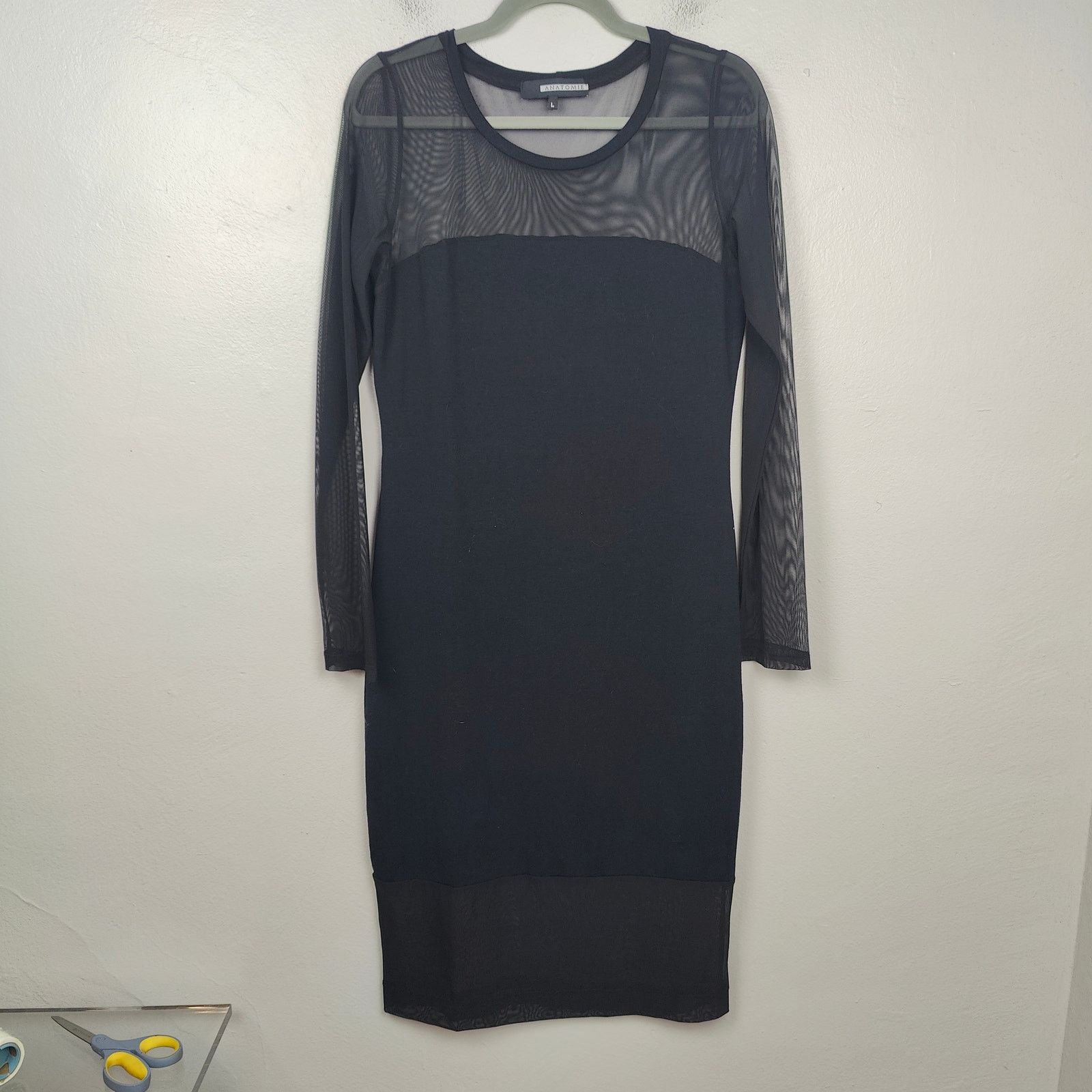 Other Anatomie Mesh Bodycon Midi Dress Womens Large Black Size L / US 10 / IT 46 - 1 Thumbnail