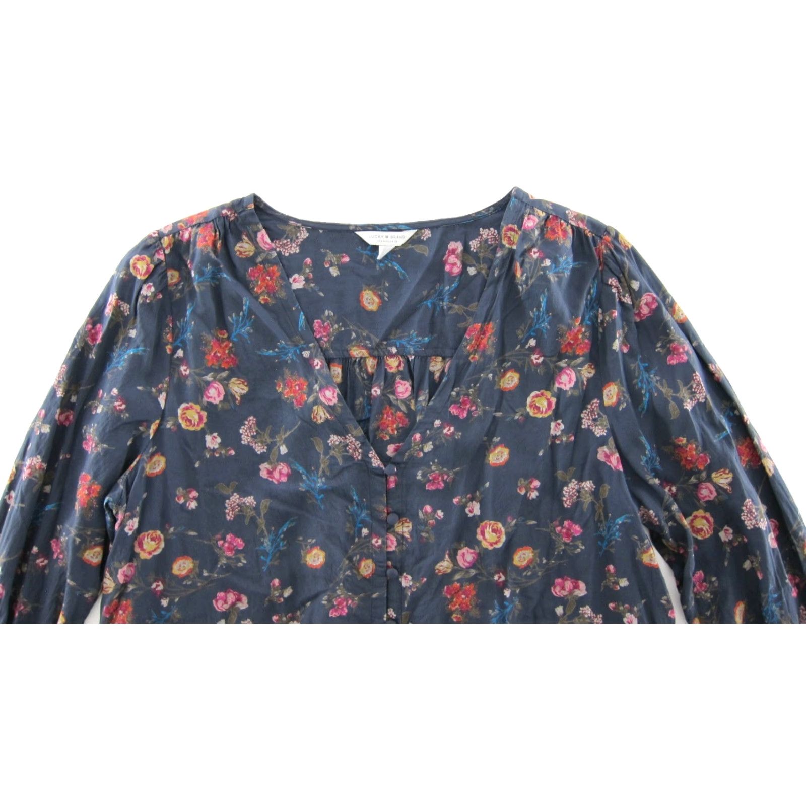 Lucky Brand Lucky Brand Blouse Long Sleeve V-Neck Peasant Floral Rayon L Womens Size L / US 10 / IT 46 - 4 Thumbnail