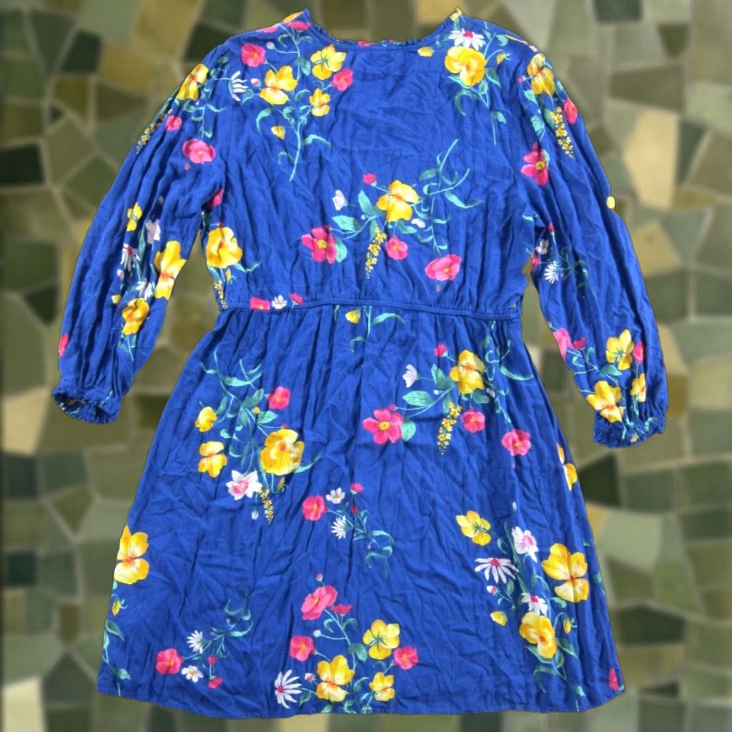 Old Navy NWT Old Navy Blue Pink Yellow Floral Rayon Long Sleeve V-Neck Tunic Dress XL Size XL / US 12-14 / IT 48-50 - 1 Thumbnail