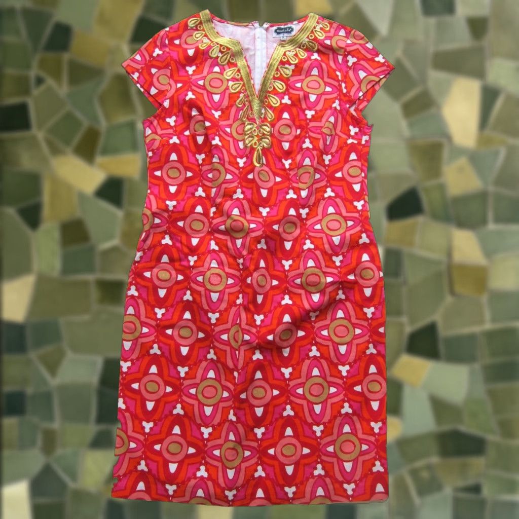 Vintage Mudpie Pink White Gold Geometric 100% Cotton Cap Sleeve Tunic Shift Dress M 8-10 Size M / US 6-8 / IT 42-44 - 1 Thumbnail