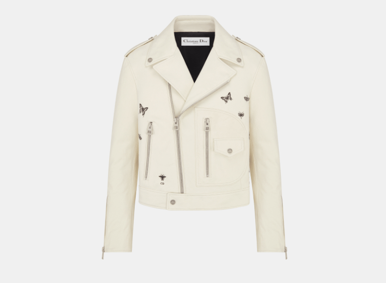Dior o1w1db10326 515V07 Biker Jacket in Ecru Size L / US 10 / IT 46 - 1 Thumbnail