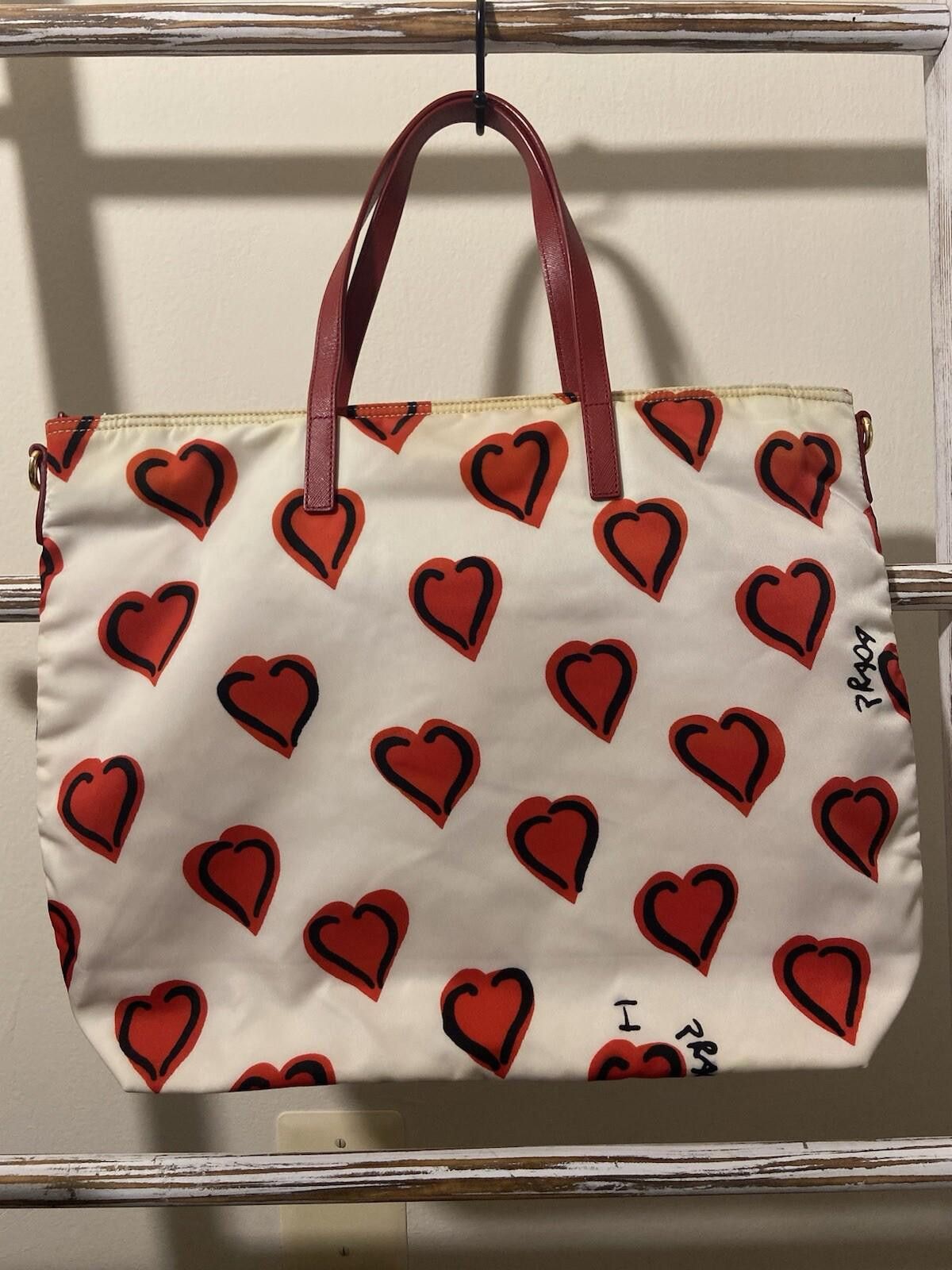 Prada Prada Nylon Saffiano White Red Heart Motif Hand Tote Bag Size ONE SIZE - 2 Thumbnail