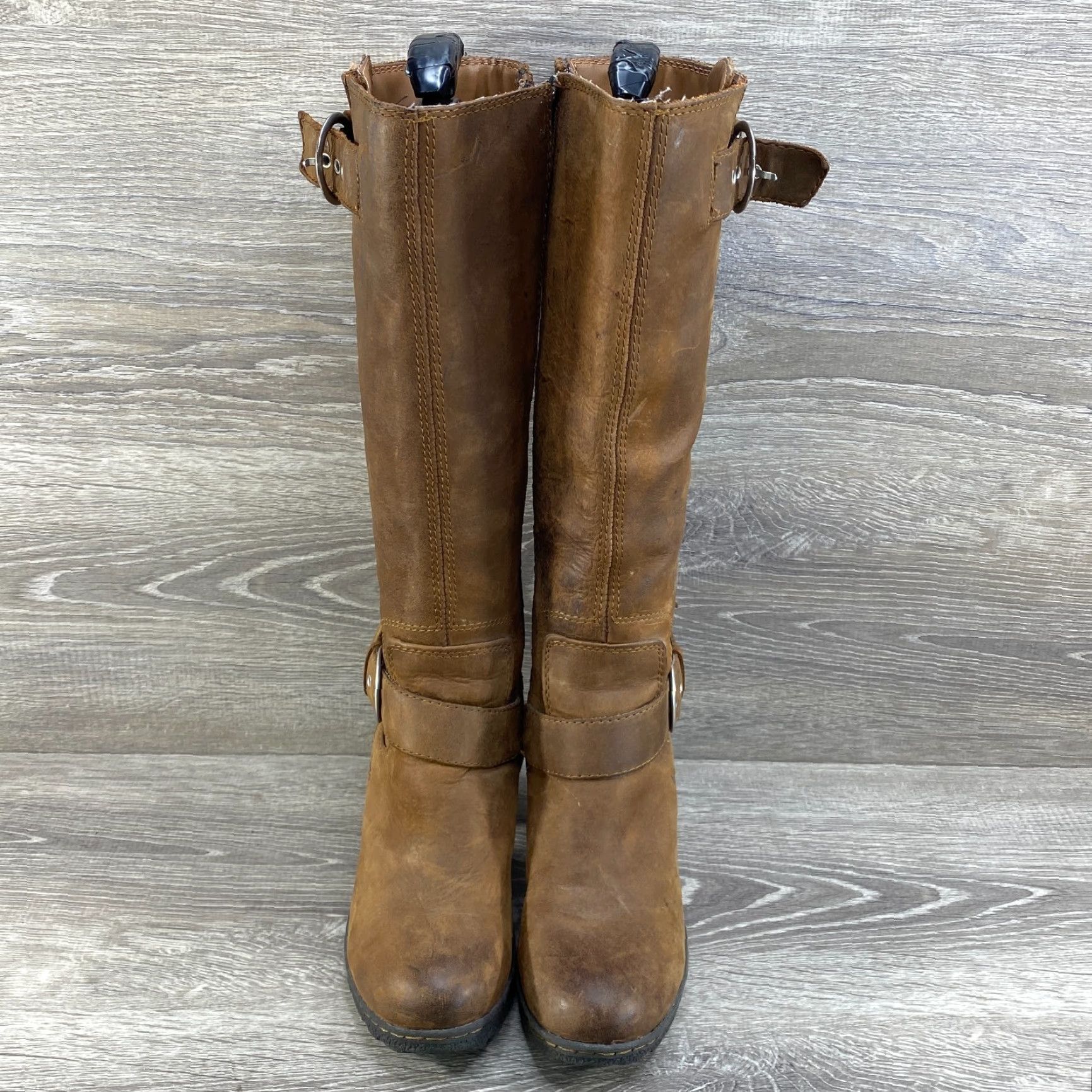 Born Born BOC Womens Boots Riding Brown Leather Tall Zip Buckle Heel 6.5 Size US 7 / IT 37 - 3 Thumbnail
