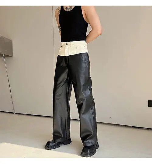 Japanese Brand Midori x Kyono Faux Leather Black Straight Leg Pants Size US 30 / EU 46 - 4 Thumbnail