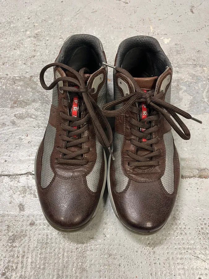 Prada 2000s Prada America’s Cups Brown Leather Hybrid Mid Sneakers Size US 9 / IT 39 - 4 Thumbnail