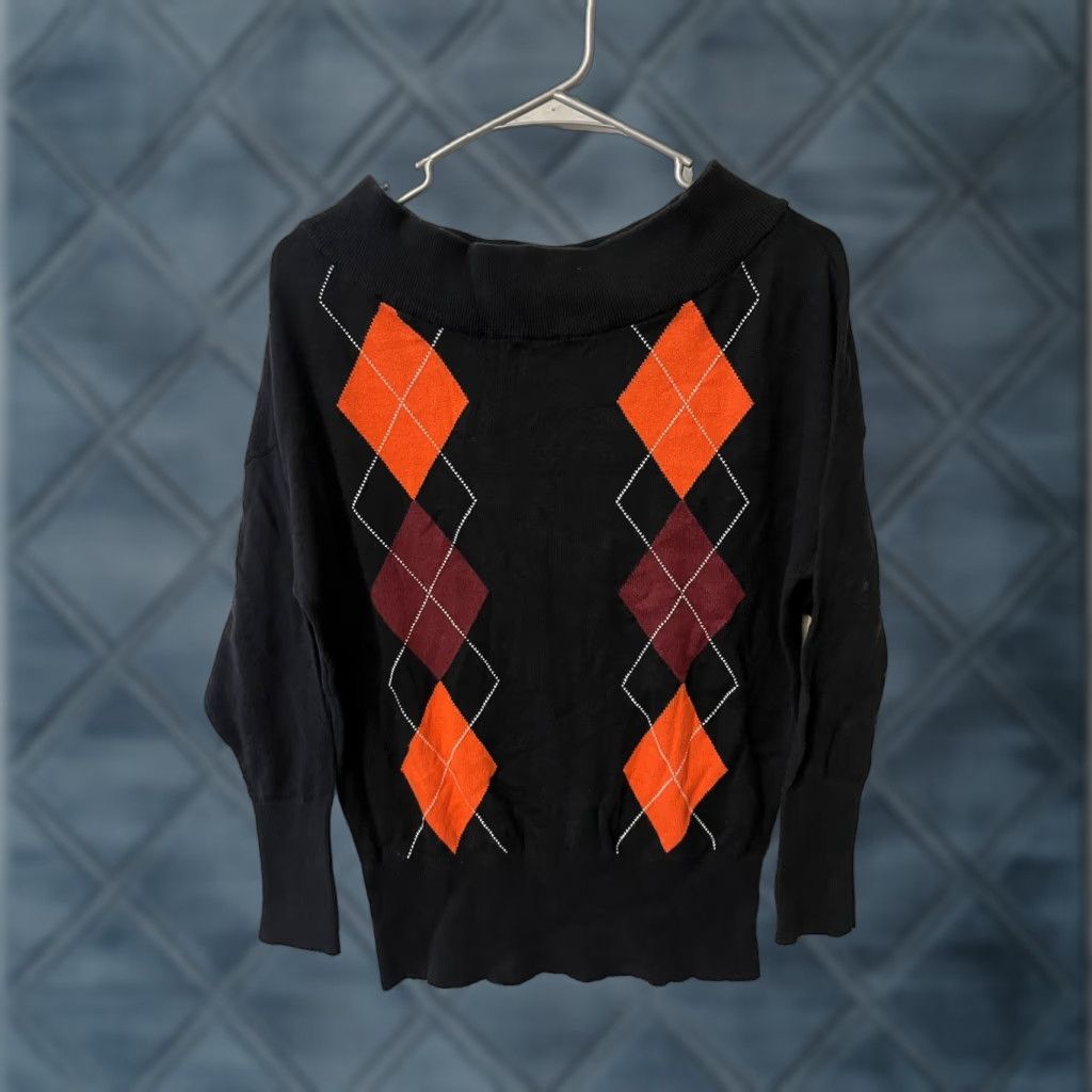 Express VINTAGE Express Sweater Women's XS Black Argyle Boat Neck Preppy Pullover Size XS / US 0-2 / IT 36-38 - 1 Thumbnail